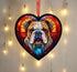 Bulldog Stained Glass Effect Heart Suncatcher